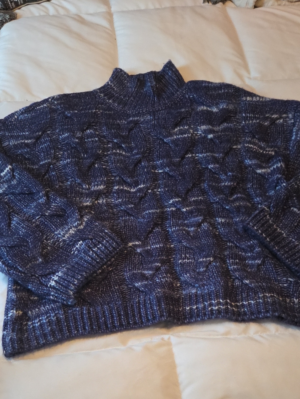 a.n.a Marled Navy Cable-Knit Mock Neck Sweater